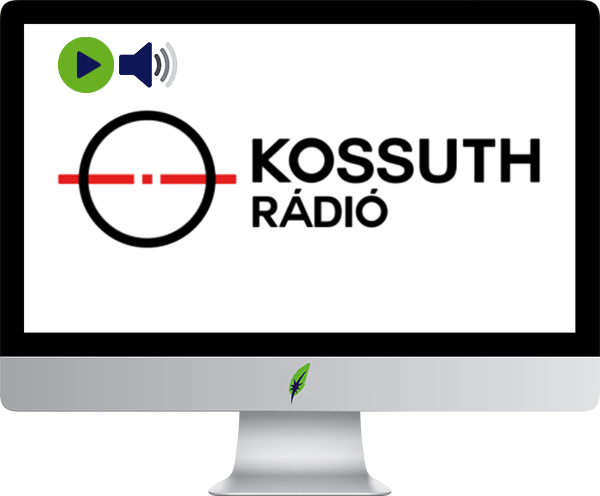 Afbeelding computerscherm met logo radiozender Kossuth Rádió - Hongarije - in kleur op transparante achtergrond - 600 * 496 pixels